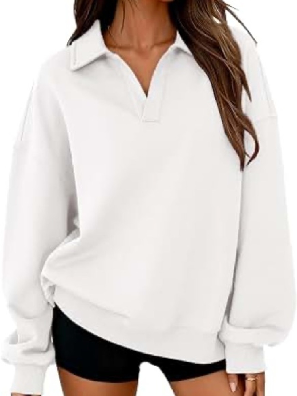 White Women's Polo Collar Sweatshirt- size s/m